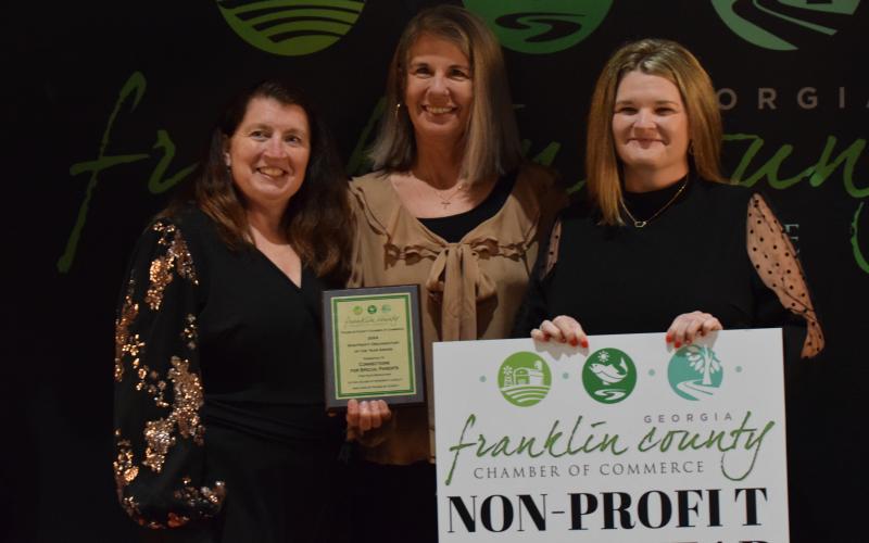 Accepting the award for Non-Profit of the Year, given to Connections for Special Parents, are Executive Director, Founder Jean Davison and Family Liaison Teresa Phillips.