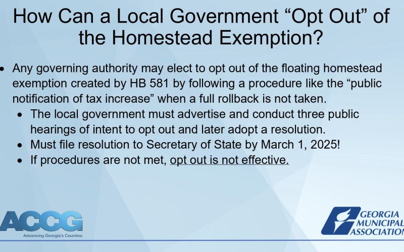 The city councils of Lavonia and Carnesville made it official this week that they will opt out of the statewide floating homestead exemption for property taxes. 