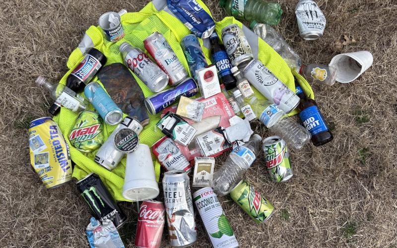 This is not everything picked up in the roadside ditch, but it’s a sampling of the litter. Some was tossed from the windows of vehicles, and many of the items probably blew out of the back of pickups. Either way, the result was a trashy mess.