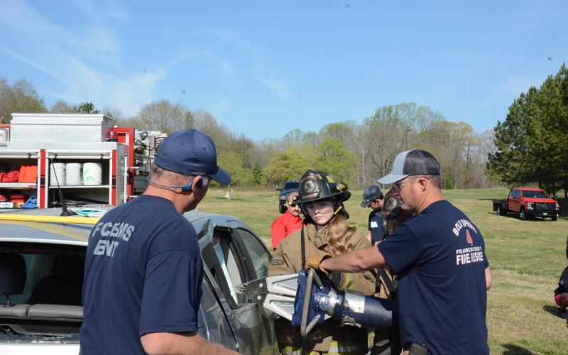 Jayden Collins was one of the lucky students who got to suit up Friday as a fire fighter during Career Day at Franklin County Middle School.