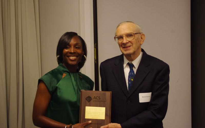 Franklin County High School’s Ann Bowman (left) was recently named High School Chemistry Teacher of the Year by the Northeast Georgia Section of the American Chemical Society. The award was presented at a banquet April 25 in Athens.