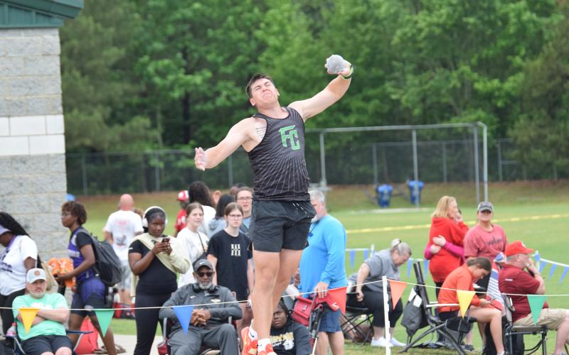 Candler Stone posted a throw of 55’6” during the state sectional meet Saturday at East Jackson High School. The throw was best in the state in Class AA this year and the third best of any classification. He will throw for a state championship Saturday, also at East Jackson. (Photos by Scoggins)