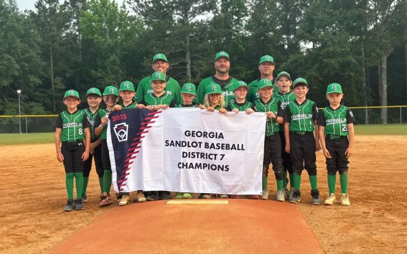 Franklin County Little League Sandlot team members are Cody Stratton, Maverick Fuller, Cooper Freeman, Fisher Ashworth, Bradley Kirk, Bentley Farmer, Wyatt Oliver, Kayne Wallace, Luke Ramey, Slate Westbrook, Arie Fuller and Rhett Veal. Kyle Westbrook managed the team and was assisted by coaches Justin Freeman and Roger Fuller. The team won the District 7 title and advanced to a sectional tournament.