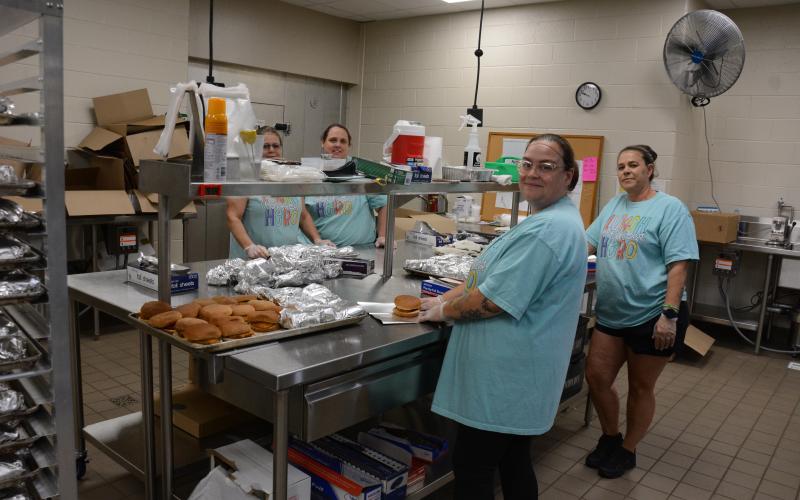 Franklin County Schools nutrition employees prepare about 2,000 meals per day for the summer meal program. A grant from the No Kid Hungry program helped with the start-up costs, according to Nutrition Director Kandice Browning. The food is prepped at South Franklin Elementary School and then delivered by two bus drivers to several locations around the county. (Photos by Eavenson)