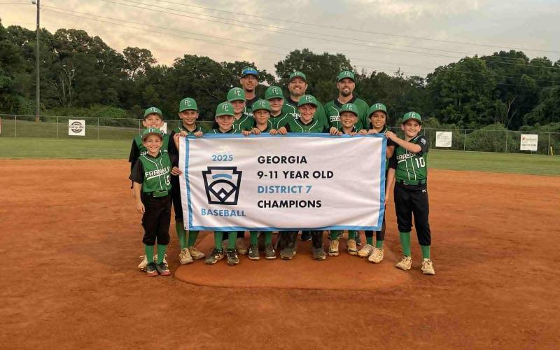 Franklin County Little League’s 9-11 All-Star team won the District 7 championship and will begin play in the state tournament July 5. Team members are Christopher McLendon, Dank Crane, Karson Adams, Will Oliver, Gavin Harris, Hayden Harvey, Greyson Stovall, Wyatt Veal, Rhett Davison, Brentley Hewatt and Teller Cabe. Cody Oliver is the team’s manager, and Galen Adams and Will Cabe are coaches.