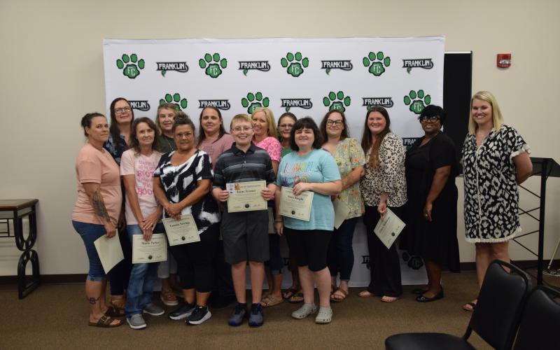 Franklin County School Nutrition staff members, bus drivers and volunteers who made the No Kids Hungry Summer Feeding Program a success in June were honored last week by the Franklin County Board of Education. (Photo by Shane Scoggins)