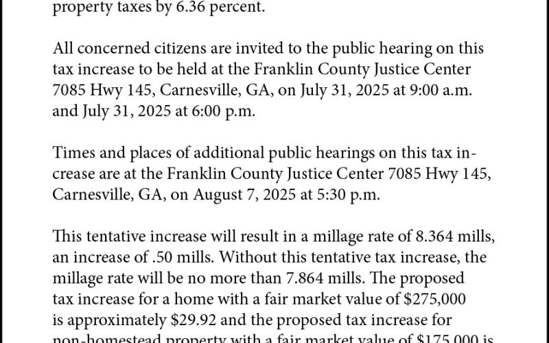 Hearings on “tax increases” by the Franklin County Board of Education and Board of Commissioners will begin today.