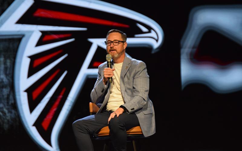 FRANKLIN SPRINGS – Atlanta Falcons President Greg Beadles was back home Monday to speak at an appreciation dinner for Franklin County athletics sponsors at the Swails Center in Franklin Springs. Beadles is a Franklin County High School graduate who has worked his way up from an intern to president of the Atlanta Falcons over a three-decade career.