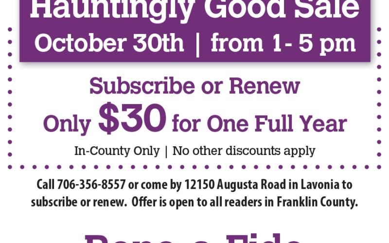 From 1-5 p.m. on Oct. 30, subscribe to the Franklin County Citizen Leader for one year for just $30.