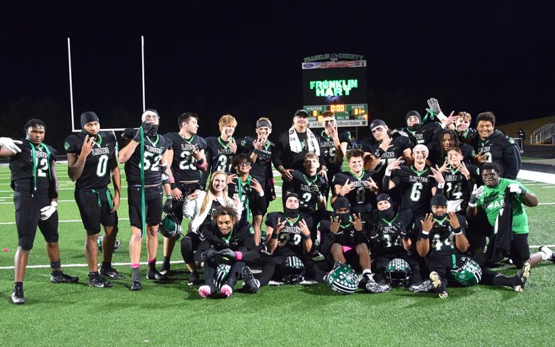 Franklin County senior footbal players were honored before Friday night’s game and celebrated afterward with Coach Chuck Holland and his family after defeating Hart County 31-0. Seniors are Jordan Ardister, D.J. Appleby, Will Akin, Candler Stone, Hunter Hill, Eli Cooling, Martin Lunsford, Billy Hammock, Charlie Sanders, Ben Grizzle, Kirk Teate, Troy Roach, Michael Nguyen, Cole Woods, Brody Crump, Mason Davis, Arthur Shannon, J.C. Curry, Nava Ware, Keyes Harbin, Jeremiah Mayfield, Ramsey Fulbright and Javeon