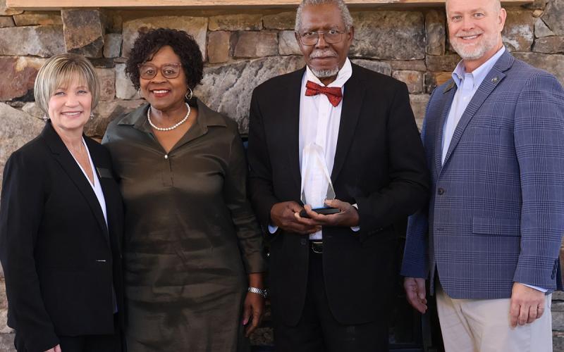 Retired Franklin County School System employees Bobby and Peggy Berryman were named Pioneers in Education at the Pioneer RESA awards ceremony Friday. Pictured at the presentation are (from left) Franklin County Schools Superintendent Melanie Burton-Brown, Peggy Berryman, Bobby Berryman and Pioneer RESA Executive Director Tim Cochran. (Photo courtesy of the Franklin  County School System)