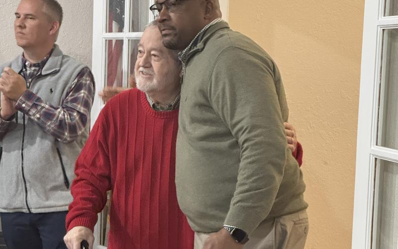 The City of Royston honored outgoing Council Member Kenneth Roach (left) and Mayor Keith Turman at a reception last week at the Royston Depot. (Photo courtesy of the City of Royston)