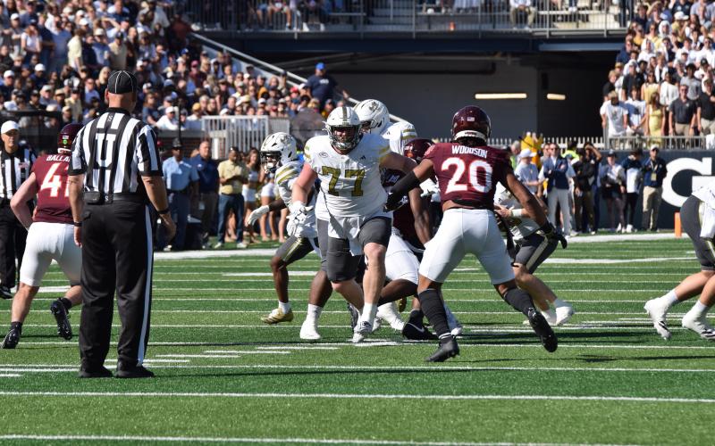 Franklin County native Keylan Rutledge, pictured during a Georgia Tech game against Virginia Tech this past season, will play in the Panini Senior Bowl Saturday in Mobile, Ala. (Photo by Shane Scoggins)