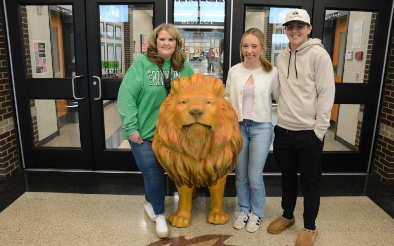 Cohen Finger (center) and Easton Gailey (right) were named co-STAR Students for the Franklin County High School Class of 2026. Both students chose English/language arts teacher Angela Scoggins (left) as STAR Teacher. (Photo by Charlie Eavenson)