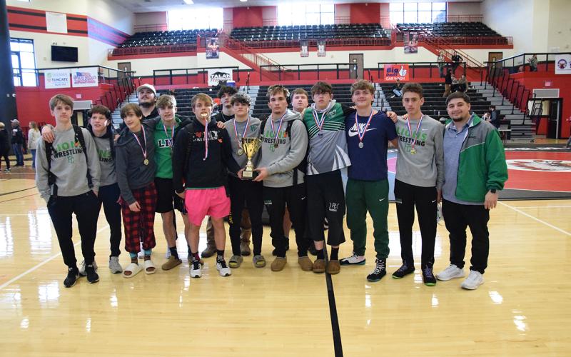 The Franklin County Lion wrestling team took second place in the Area 8AA traditional tournament Friday at Stephens County High School. (Photo by Shane Scoggins)