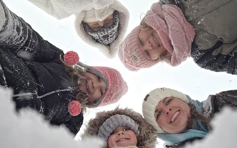 Debbie Thomas, Kayla Skipper, Savannah Thomas, Mikaela Thomas and Khloe Skipper (top photo) were among those taking the opportunity to get out in the cold and have a good time and take photos. (Photo by Kayla Skipper)