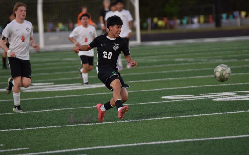Joshua Castillo takes a shot Tuesday in the Franklin County Lions’ regular-season finale against Winder-Barrow at Jeff Davis Field at Ed Bryant Stadium. (Photos by Shane Scoggins)