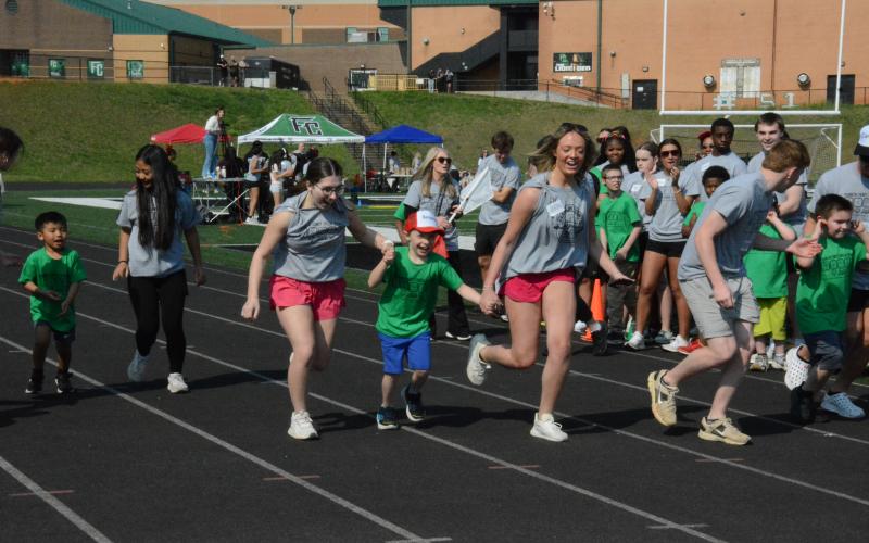 CARNESVILLE – The annual Franklin County Special Olympics was held Thursday at Jeff Davis Field at Ed Bryant Stadium. The special athletes were the stars and focus of the day, as they competed in events with the help of their Buddies from Franklin County High School. For more photos from the day, see Page 11A. (Photo by Charlie Eavenson)