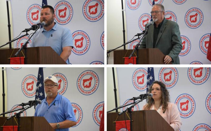 Candidates for the District 3 and District 4 seats on the Franklin County Board of Commissioners spoke Saturday at a candidates' forum sponsored by the Franklin County Republican Party. (Photos by Shane Scoggins)