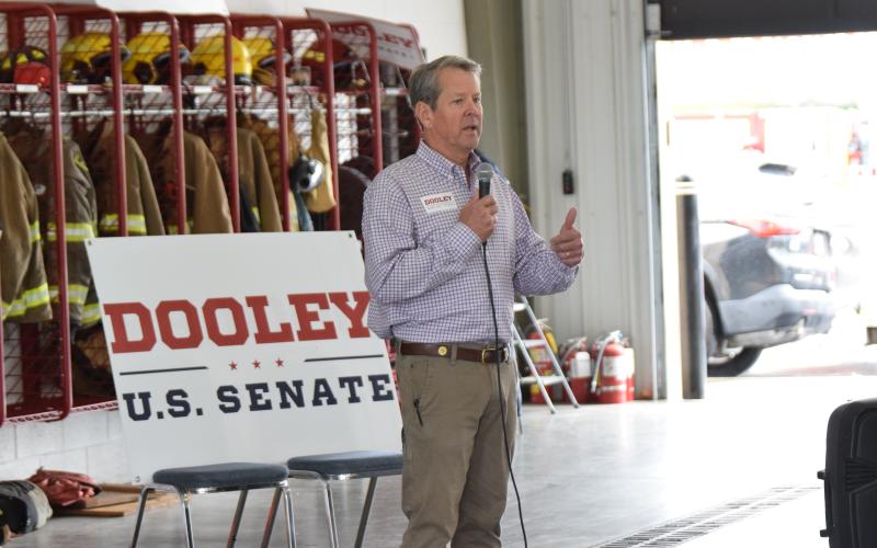 Georgia Gov. Brian Kemp visited the Franklin Springs Fire Department Thursday on a campaign stop for U.S. Senate candidate Derek Dooley.