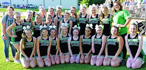 Members of the 2019-20 Franklin County varsity football cheerleaders are Alex Henry, Allie Pilgrim, Alyssa Ellard, Amberlin Mitchell, Anna Varner, Austin Norris, Ava Hylton, Breanna Dickerson, Carson Bridges, Cheyanne Cummings, Claire Conner, Grace Adcock, Gracie Davis, Gracie Thomas, Holly Evans, Kori Esco, MacKenzie Whatley, Olivia York, Perrin Floyd, Raegan Hayes, Tara Locke, Trista Williams and Zoe Saavedra.