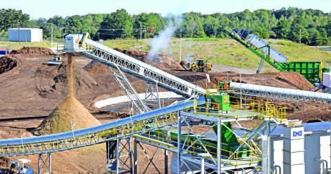 A large pile of wood will be burned to create electricity at the GRP Franklin plant, county officials learned on a tour Monday. Water runoff from the wood pile was the source of recent pollution in Indian Creek.