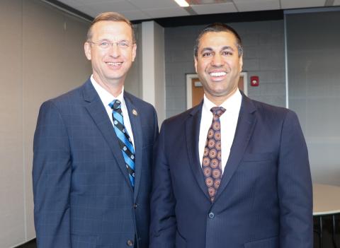 U.S Rep. Doug Collins (left) sent a letter Thursday to FCC Chairman Ajit Pai (right) asking for immediate action to move Franklin and three other counties to the Atlanta TV market in light of the coronavirus pandemic.