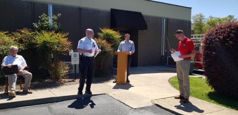 The Lavonia City Council met outside Friday at City Hall to declare a state of emergency so that local police can enforce Gov. Brian Kemp's shelter-in-place order.