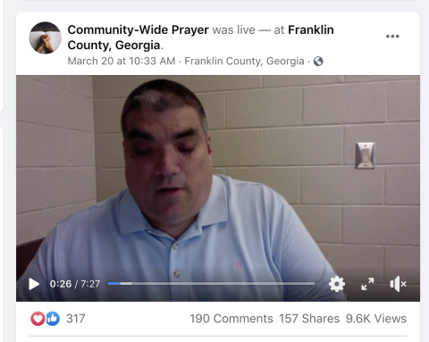 An effort to lead the Franklin County community in prayer during the coronavirus pandemic drew criticism from a national group that promotes atheism.