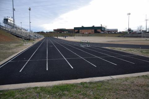 Renovations planned for Ed Bryant Stadium to be funded by an extension of the SPLOST for schools will include reconfiguring the sprint lanes on the track, along with resurfacing the track. (Photo by Scoggins)