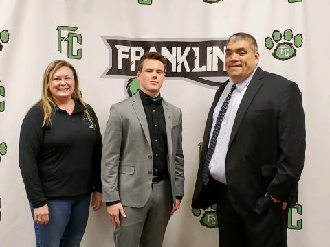 Franklin County High School senior Simon Burger (center) – pictured with Beta Sponsor Cheryl Medlin (left) and Franklin County School Superintendent Chris Forrer – has received an appointment to the U.S. Naval Academy in Annapolis, Md.