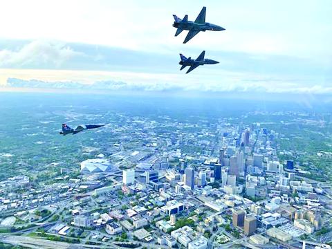 Franklin County native Capt. Steven Barrett was one of the U.S. Air Force pilots taking part in a flyover of Truist Park April 9 for the Atlanta Braves home opener. (Photo courtesy of Capt. Steven Barrett via Josh Bentley)