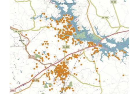 A map provided by Iron Grid Networks shows the areas of concentrated interest for improved internet.