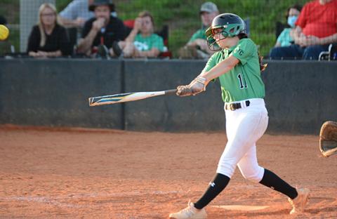 McCall Davis smashes a double during action last week against region rival Hart County in Carnesville. (Photo by Scoggins)