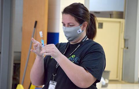 In March, the Franklin County Health Department and District 2 Public Health offered vaccine clinics in the school buildings for Franklin County Schools employees. Now, the school system is encouraging vaccinations with a $300 incentive. (Photo by Sinclair) 
