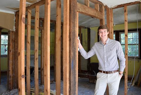 Evan Herring, a 2021 graduate of Franklin County High School, is working to renovate four century-old homes in Lavonia, including the house at 5960 West Avenue. (Photo by Sinclair)