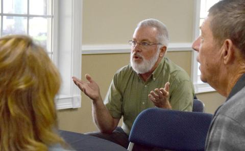 Boyd Sewell discusses what can be seen as weakness in Franklin County with his break out session group. (Photo by Sinclair)
