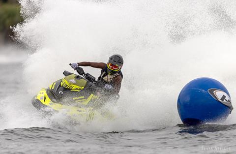 Jonathan Samuel maneuvers around a buoy outlining the course during the 2021 Pro Watercross World Championship.