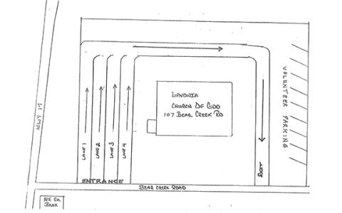 A drawing shows the traffic pattern around Lavonia Church of God for those who come to pick up food during the monthly mobile food pantry.