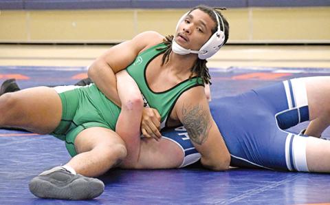 Josh Baker got a pin at 182 pounds against Habersham Central. (Photo courtesy of Matthew Osborne at The Northeast Georgian)