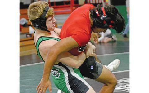 Lion wrestler Will Ballenger takes down an opponent in a match earlier this season. The Lions will compete Saturday in the state duals wrestling prelims in Rockmart.