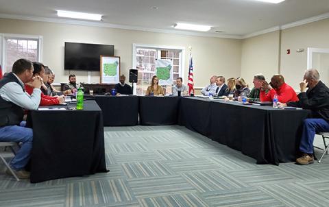Franklin County Commissioners (left) and the Industrial Building Authority (right) met Wednesday in Carnesville to discuss priorities for future industrial development. (Photo by Sinclair)