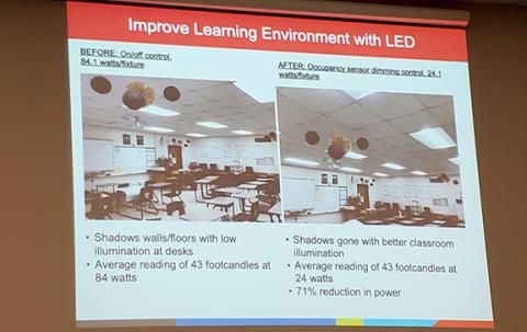 Nathan Bartlett of Georgia Power shared the benefits of new LED lighting for classrooms at the Franklin County Board of Education work session last week.
