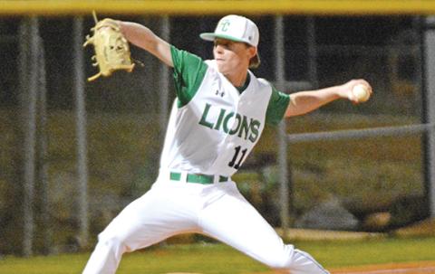 Miles Dodd delivers a pitch in a victory over Madison County Thursday in Carnesville. (Photo by Scoggins)