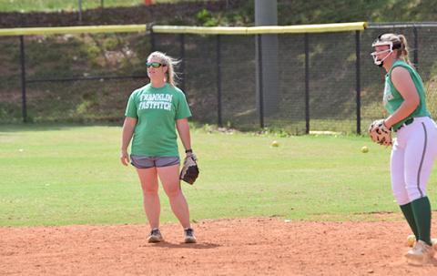 Cherokee Bell (left) oversees tryouts Wednesday at Franklin County High School. Bell is the new head coach of the Franklin Fastpitch softball program. (Photo by Scoggins)