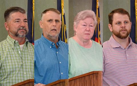Candidates for the Franklin County Board of Education spoke Saturday at a forum sponsored by the Republican Party. (From left) Alan Mitchell and Greg Cary are running for the Post 4 seat while Robin Cato and Matt Brannon are running for Post 5.