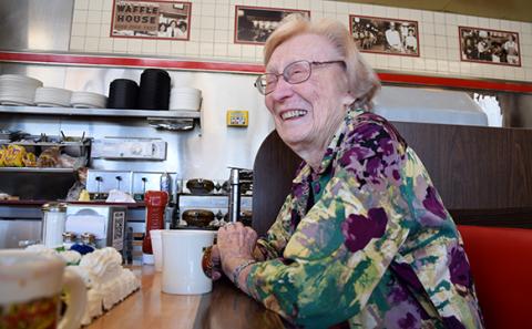 Margaret Ayers celebrated her 95th birthday last week like she does each Wednesday, with a trip to Waffle House. (Photo by Sinclair)