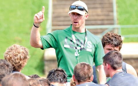 Franklin County High School Head Football Coach Parker Martin talks to his team during a summer practice. The Lions will open the 2022 football season Friday against Madison County in the newly refurbished Ed Bryant Stadium. A dedication ceremony will begin around 7 p.m., with kickoff at 7:30 p.m.