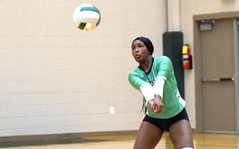 Skye Keller volleys a shot by Commerce Tuesday in Carnesville during the Franklin County Lady Lions’ victory.