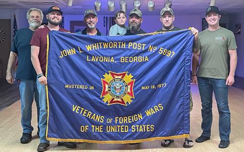 The Lavonia VFW is now being led by Duane Hakes, Junior Vice Commander Josh Hattaway, Vic Therou, Commander Corey Payne (with son Asa), Senior Vice Commander Chad Chase and Jonathan Merck.